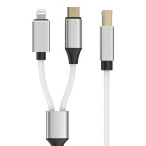 2 in 1 Type-C and 8 Pin to USB-B MIDI Instruments Printer Cable, Length: 1m, 1m