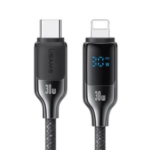 USAMS SJ741 30W USB-C / Type-C to 8 Pin Zinc Alloy Digital Display Fast Data Cable, Length: 1.2m, SJ741USB01