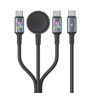 USAMS SJ754 72W 3 in 1 Colorful Light Aluminum Alloy Fast Data Charging Cable, Length: 1.2m, SJ754USB01