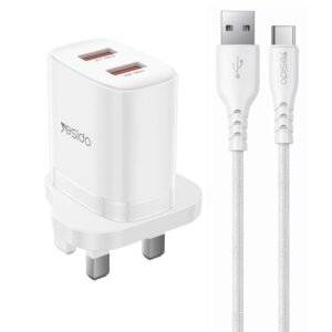 Yesido YC150 12W 2.4A USB Dual Ports Charger Set with 1m USB to Type-C Data Cable, YC150