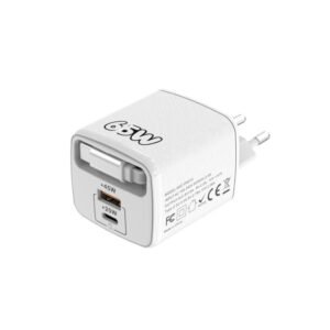ADC-PD013 Sugar Cube 65W Type-C and USB Dual-port Fast Charger with Type-C Retractable Cable, EU Plug, US Plug, UK Plug