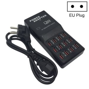 W-858 12A 12 Ports USB Fast Charging Dock Desktop Smart Charger AC100-240V, EU Plug, EU Plug