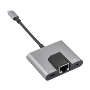 NK-1056 3 in 1 8 Pin Male to 8 Pin Charging + RJ45 Ethernet + 3.5mm Earphone Female Adapter