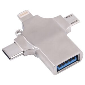 4 in 1 8 Pin + Micro USB + USB-C / Type-C to USB Metal Card Reader