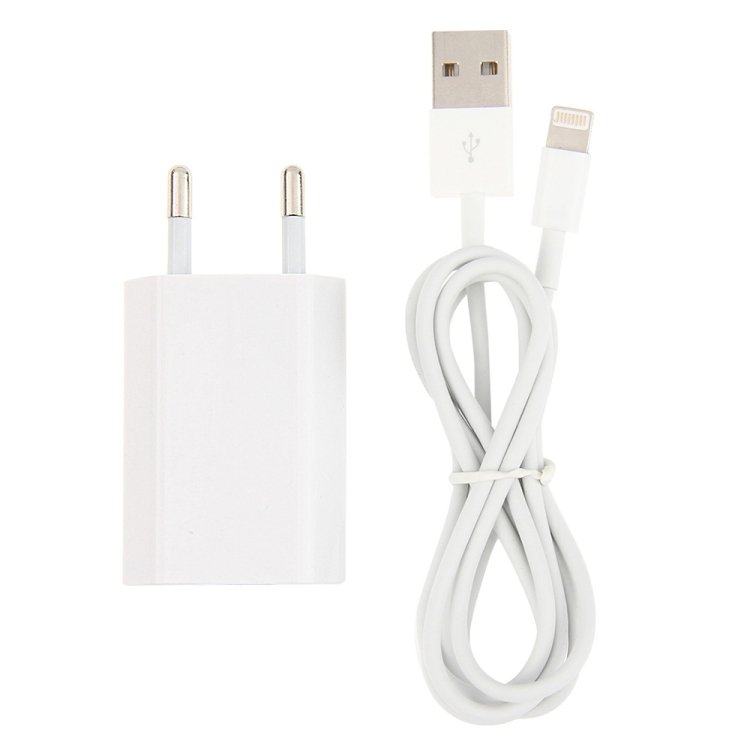 2 in 1 5V 1A EU Plug Travel Charger Adapter with 1m 8-pin Cable For iPhone(White) - Image 3