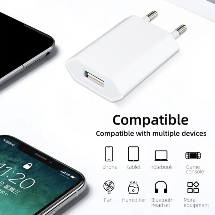 2 in 1 5V 1A EU Plug Travel Charger Adapter with 1m 8-pin Cable For iPhone(White) - Image 6