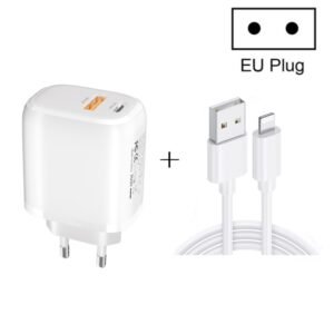 CS-20W Mini Portable PD3.0 + QC3.0 Dual Ports Fast Charger with 3A USB to 8 Pin Data Cable, Charger + USB to 8 Pin Cable