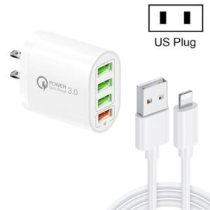 QC-04 QC3.0 + 3 x USB2.0 Multi-ports Charger with 3A USB to 8 Pin Data Cable,US Plug, US Plug + 8 Pin Cable