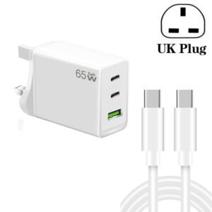 GaN PD65W Type-C x 2 + USB3.0 Charger with Type-C to Type-C Data Cable ,UK Plug, Type-C x 2 + USB3.0 with Type-C to Type-C