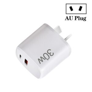 PD30W USB-C / Type-C + QC3.0 USB Dual Port Charger for iPhone 15 / iPad Series, AU Plug, AU Plug
