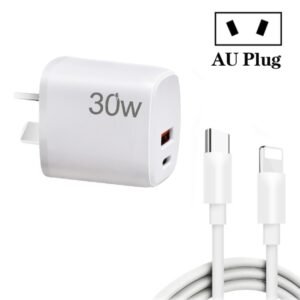 PD30W USB-C / Type-C + QC3.0 USB Charger with 1m Type-C to 8 Pin Data Cable, AU Plug, AU Plug + Type-C to 8 Pin Cable