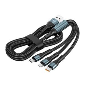 ENKAY 3-in-1 120W USB to 8 Pin / Type-C / Micro USB Nylon Braided Fast Charging Cable, Length: 1.2m
