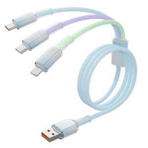 ENKAY 120W USB to Dual Type-C ＆ 8 Pin Nylon Braided Fast Charging Cable, Length: 1.2m