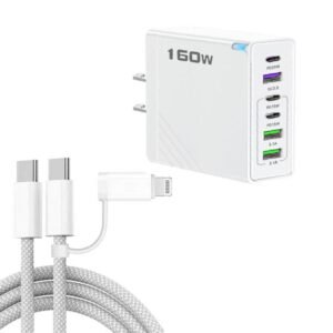 160W Type-C x 3, USB x 3 Quick Charger with Type-C to Type-C / 8 Pin Cable, US Plug, US Plug + Cable