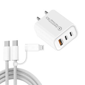 949-2C1A PD25W Type-C x 2, USB 3.0 Charger with Type-C to Type-C / 8 Pin Cable, US Plug, US Plug + Cable