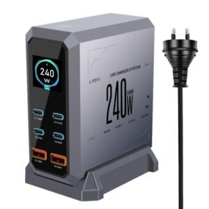 4 Type-C+2 USB Multi-Port 240W Dynamic Display Gallium Nitride Charger, AU Plug, US Plug, EU Plug, UK Plug