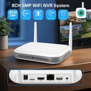 8CH Wireless NVR System For Security Cameras 5MP/3MP WiFi Network Video Recorder Support 2.5-Inch HDD & TF Card, US Plug, EU Plug, UK Plug