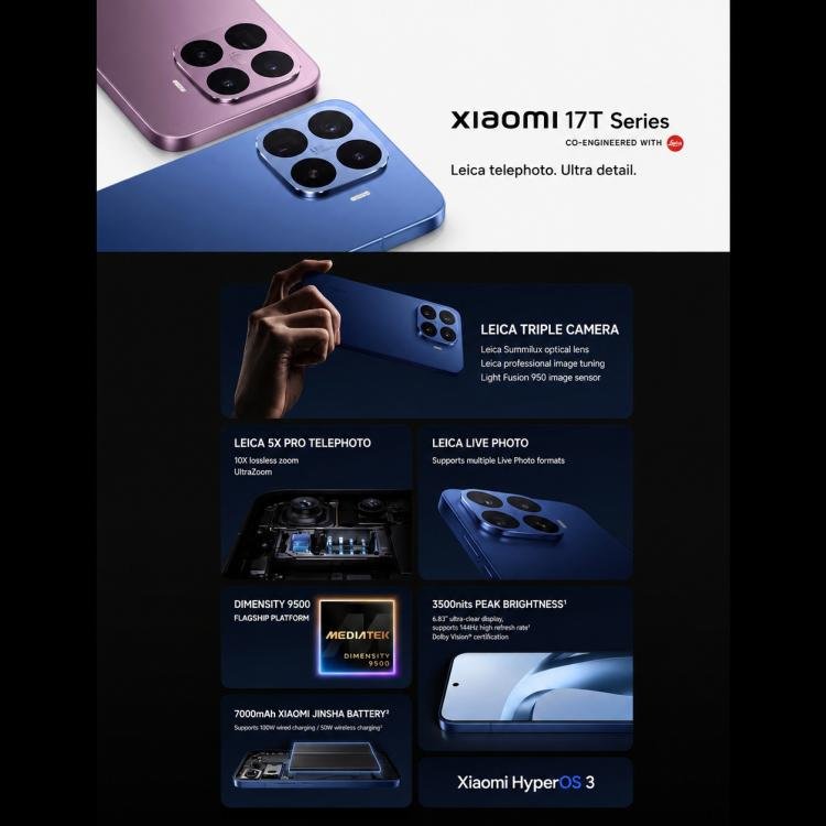 Xiaomi 17T Pro, 16GB+512GB, Screen Fingerprint, 6.83 inch Xiaomi HyperOS 3 Dimensity 9500 Octa-Core, NFC, Network: 5G, 16GB+512GB - Image 3