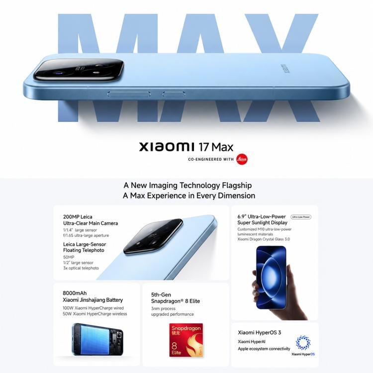Xiaomi 17 Max, 16GB+256GB, 3D Ultrasonic Fingerprint, 6.9 inch Xiaomi HyperOS 3 Snapdragon 8 Elite Gen 5 Octa Core, NFC, Network: 5G, 16GB+256GB - Image 5