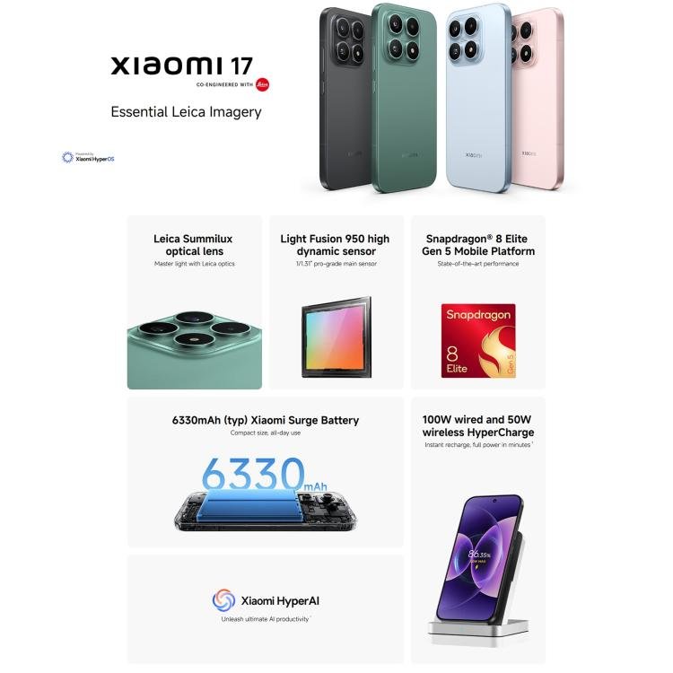 Xiaomi 17 Global, 12GB+256GB, Ultrasonic Fingerprint, 6.3 inch Xiaomi HyperOS 3 Snapdragon 8 Elite Gen 5 Octa Core, NFC, Network: 5G, 12GB+256GB - Image 4