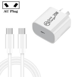 AU-20W PD USB-C / Type-C Travel Charger with Type-C to Type-C Data Cable, AU Plug, AU Plug + 1m PD Cable, AU Plug + 2m PD Cable