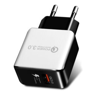 1USB QC 3.0 Wire Drawing Quick Charger EU Plug, QC 3.0 White, QC 3.0 Black