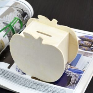 Lovely Creative Child DIY Wooden Apple Hand Painted Piggy Bank, 10x5.6x9.5cm