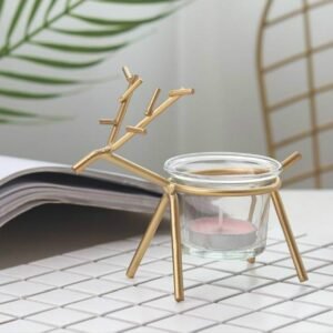 Wrought Iron Deer Candlestick Home Desktop Atmosphere Decoration Candle Holder Decoration, Black, Gold