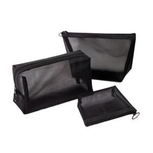 Black Transparent Mesh Cosmetic Bag Three-piece Large Capacity Travel Cosmetic Storage Bag, Three-piece Storage Bag