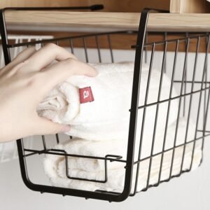Closet Storage Rack Under The Partition Hanging Basket Storage Basket, Black, White
