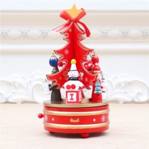 Christmas Decorations Christmas Tree Wooden Rotating Music Box, Red, Green
