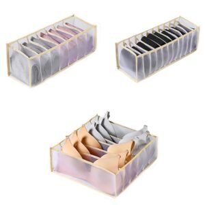 3 in 1 Underwear Drawer Storage Box Household Socks Folding Storage Box, Beige, Gray