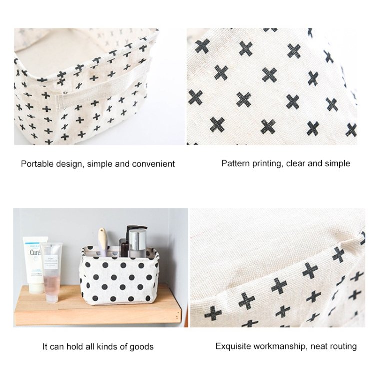 2 PCS Canvas Desktop Storage Basket Sundries Storage Box with Handle, Cross, Star, Tree, Black spot - Image 3
