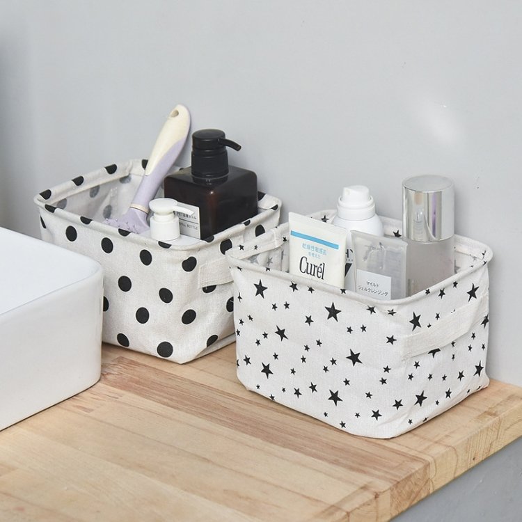 2 PCS Canvas Desktop Storage Basket Sundries Storage Box with Handle, Cross, Star, Tree, Black spot - Image 5
