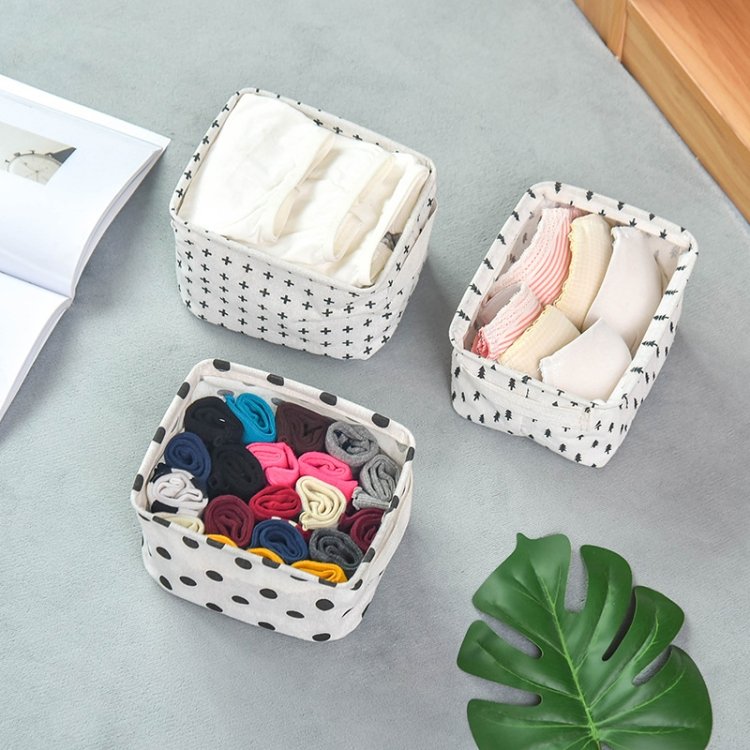 2 PCS Canvas Desktop Storage Basket Sundries Storage Box with Handle, Cross, Star, Tree, Black spot - Image 6