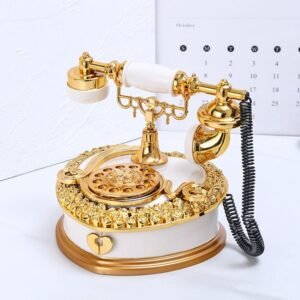 Dial Old Telephone Music Box Home Wine Cabinet Entrance Decoration Gift, White, Brown