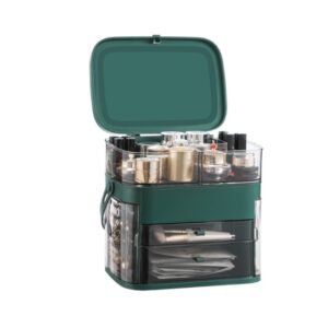 1003 LED Mirror Cosmetic Storage Box Desktop Dust-Proof Skin Care Products Large-Capacity Rack, Specification:, Normal Style (Peacock Green), Single Mirror Style (Peacock Green), LED Style (Peacock Green), Ordinary Style (Coral Red)...
