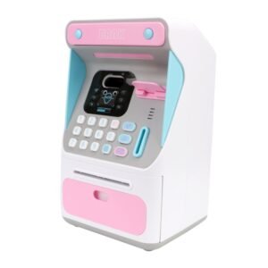 8010 Simulated Face Recognition ATM Machine Piggy Bank Password Automatic Rolling Money Safe Piggy Bank,Style:, Pink, Blue, Rechargeable Version Pink, Rechargeable Version Blue
