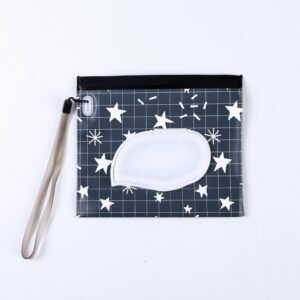 Baby EVA Wet Wipes Bag Flip Removable Paper Towel Cosmetic Cotton Bag, Black Stars, Yellow Butterfly, Kitten, Black Butterfly, Flowers