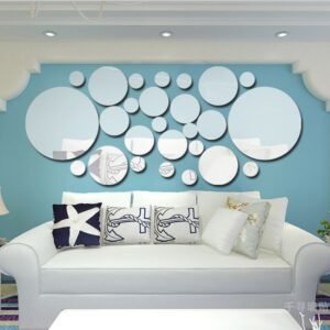 JM004 26PCS Bedroom Geometric Round Stereo Acrylic Mirror Wall Sticker, Silver, Gold