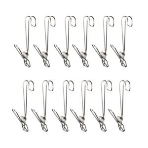 With Long Tail Clothes Drying Clip Stainless Steel Ribbon Hook Hanging Clip, 12pcs Stainless Steel