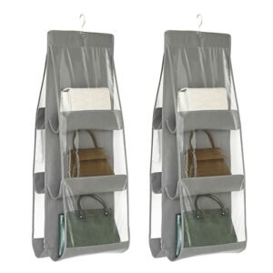 2pcs Double Sided Transparent Storage Bag Bedroom Wardrobe Storage Dustproof Hanging Bag, Gray 6 Grid, Black 6 Grid, Gray 8 Grid, Black 8 Grid