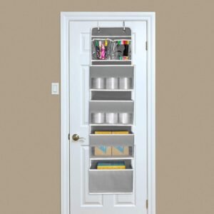 GD03 Wall-Mounted Fabric Storage Bag Wardrobe Room Door Behind Hanging Bag, 4+1 Gray, 4+1 Beige, Lantern Flower 4-grids