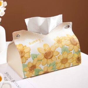 Oil Printed Leather Tissue Box Living Room Decorative Tissue Storage Bag, Pink, Purple, Yellow, Blue Rose, Pink Rose, Yellow Sunflower