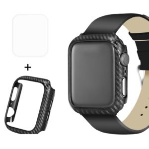 ENKAY Hat-Prince 2 in 1 Carbon Fiber Texture TPU Semi-clad Protective Shell + 3D Full Screen PET Curved Heat Bending HD Screen Protector For Apple Watch Series 6 / 5 / 4 / Watch SE 40mm