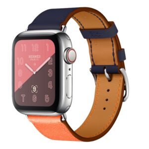 Two Color Single Loop Leather Wrist Strap Watchband for Apple Watch Series 3 & 2 & 1, 38mm Orange+Bright Blue, 42mm Orange+Bright Blue, 38mm Pink+Wine Red, 42mm Pink+Wine Red, 38mm Amber+Orange Red+Light Rose Red, 42mm Amber+Orange Red+Light Rose Red...
