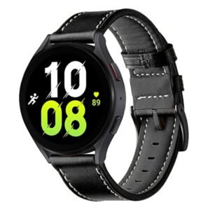Stitching Black Buckle Genuine Leather Watch Band, For Garmin Venu / SQ / SQ2 / Venu 2 Plus