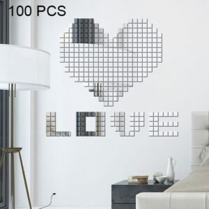 100 PCS Square Crystal Mosaic Mirror Acrylic Stereo Wall Stickers Creative Background Home Living Room Wall Sticker,Size:2*2cm, Size:2*2 Color:Silver, Size:2*2 Color:Black, Size:2*2 Color:Gold