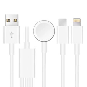 For Apple Watch Series & iPhone & Phone with Type-C Port 3 in 1 USB Magnetic Charging Cable 4ft/1.2m
