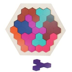 Kids 3D Wooden Puzzles Toy Children Geometry Tangrams Honeycomb Puzzles IQ Brain Training Educational Toys, 10 PCS, 14 PCS